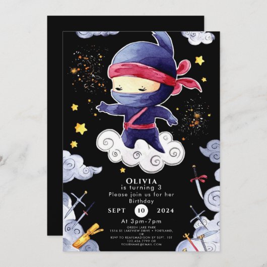 Little Custom Ninja Verjaardag Kaart (Voorkant / Achterkant)