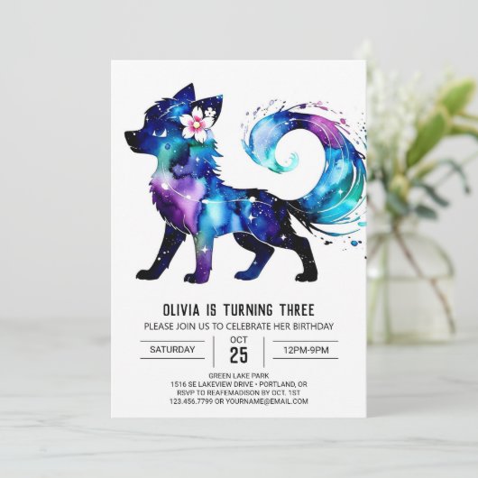 Little Custom Wolf Digitaal Meisje Verjaardag Kaart (Staand voorkant)