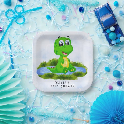 Little Cute Alligator in Pond Baby shower Custom Papieren Bordje (Feest)