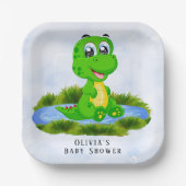 Little Cute Alligator in Pond Baby shower Custom Papieren Bordje (Voorkant)