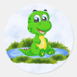 Little Cute Alligator in Pond Baby shower Ronde Sticker
