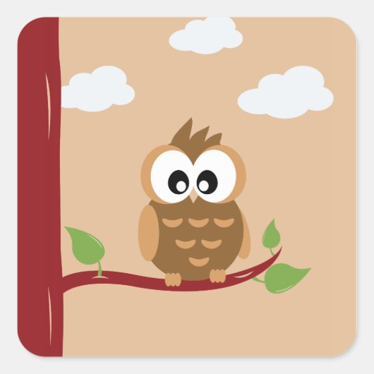 Little Cute Brown Owl Vierkante Sticker (Voorkant)
