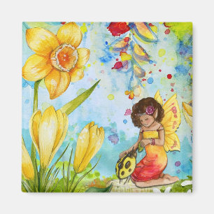 Little Cute Fairy met Yellow Ladybug Magnet