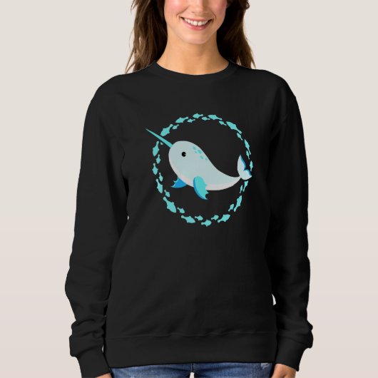 Little Cute Laughing Baby Narwhal in Fish Circle Trui (Voorkant)