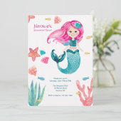Little Cute Mermaid Birthday Party Invitation Kaart (Staand voorkant)