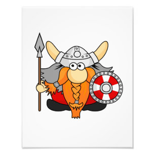 Little Cute Viking Warrior Cartoon Illustration Foto Afdruk