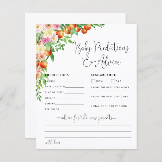 Little Cutie Baby Advice and Predicards Card (Voorkant / Achterkant)