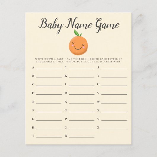 Little Cutie Baby Name Shower Game Yellow (Voorkant)