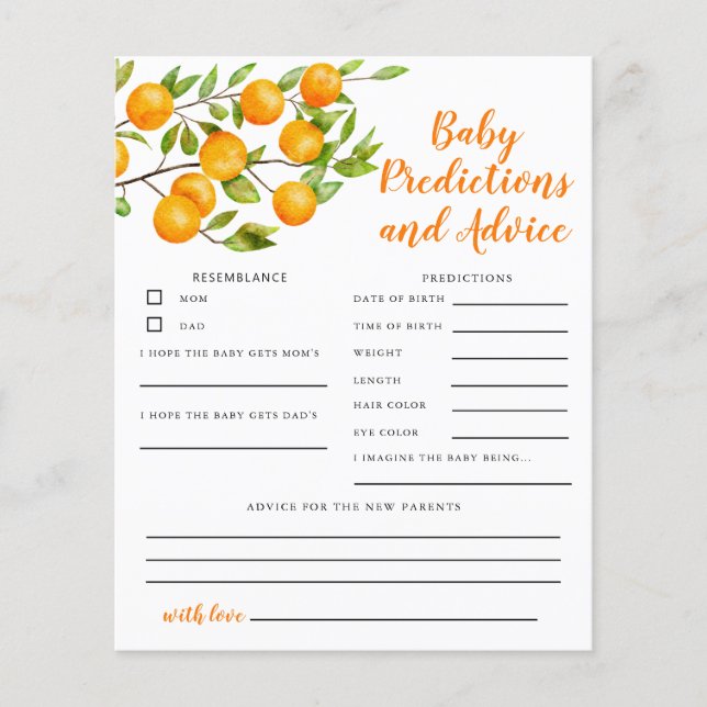 Little Cutie Baby Predictions & Advice Card (Voorkant)