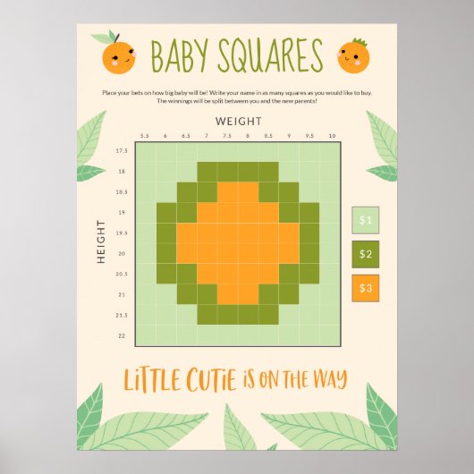 Little Cutie Baby shower Betting Squares Teken Poster (Voorkant)