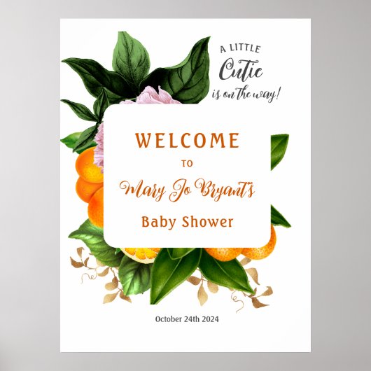 Little Cutie Baby shower Bloemen en Fruit Poster (Voorkant)