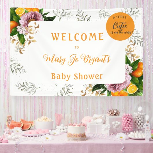 Little Cutie Baby shower Bloemen en Fruit Spandoek (Feest)