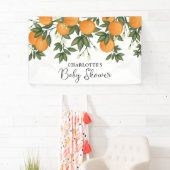 Little Cutie Baby shower Citrus Oranje Greenery Spandoek (Insitu)
