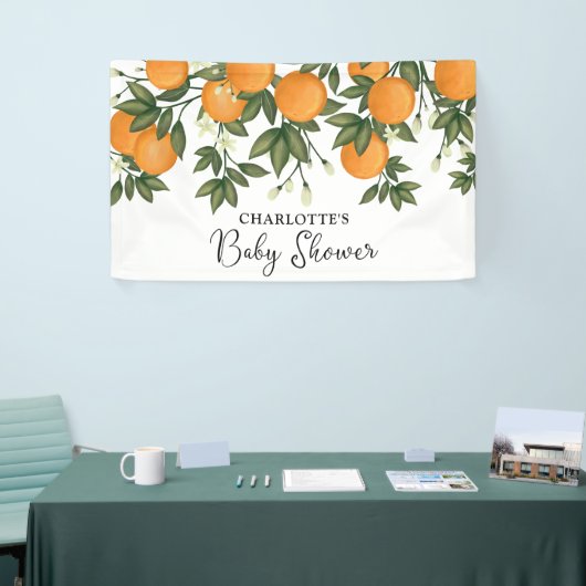 Little Cutie Baby shower Citrus Oranje Greenery Spandoek (Beurs)