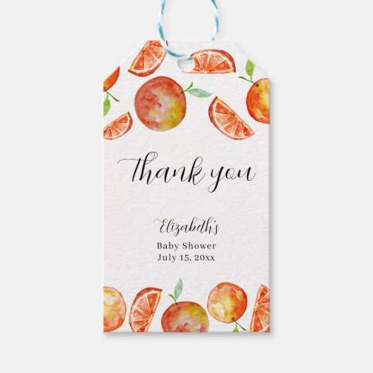 Little Cutie Baby shower Dank je Oranje Cadeaulabel (Voorkant)