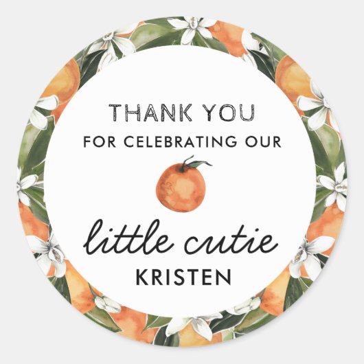 Little Cutie Baby shower Dank je wel gunst Ronde Sticker (Voorkant)