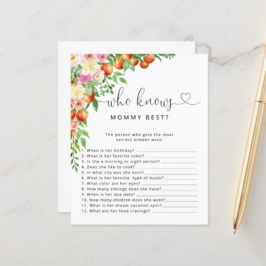 Little Cutie baby shower die mama Best game kent (Voorkant / Achterkant in situ)