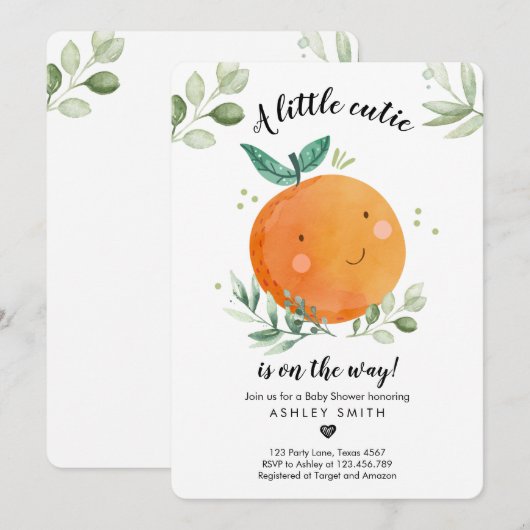 Little Cutie Baby shower Greenery Gender Neutral Kaart (Voorkant / Achterkant)