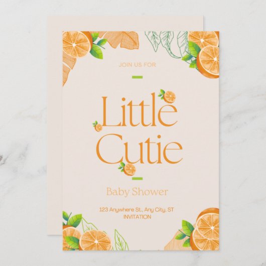 Little Cutie Baby shower Greenery Gender Neutral Kaart (Voorkant / Achterkant)