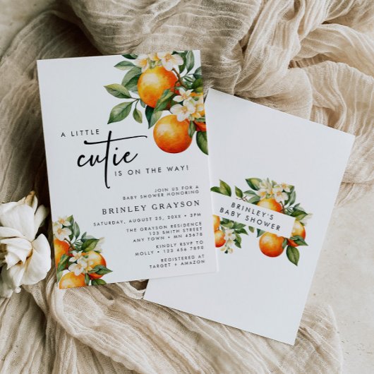 Little Cutie Baby shower Invitation Citrus Sinaasa Kaart