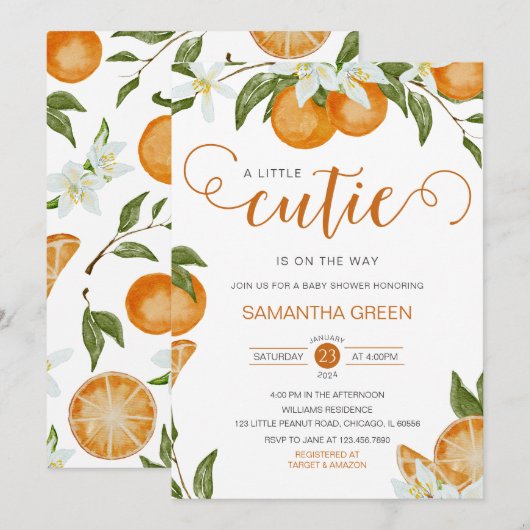 Little Cutie Baby shower Kaart (Voorkant / Achterkant)