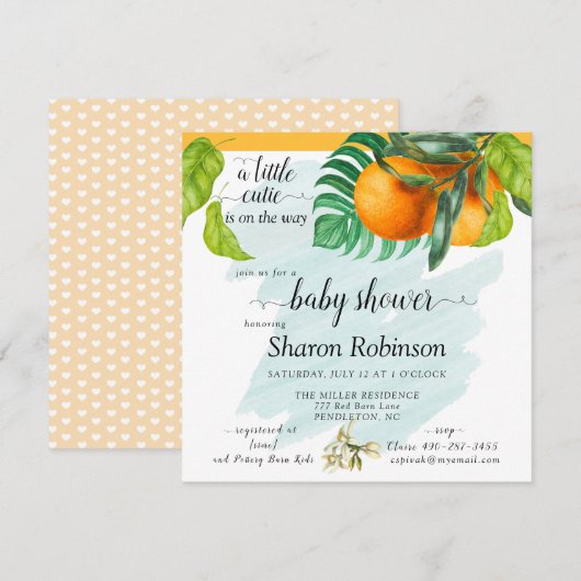 Little Cutie Baby shower Oranje (Voorkant / Achterkant)