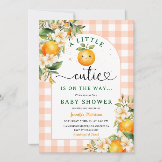 Little Cutie Baby shower Oranje Genderneutraal Kaart (Voorkant)