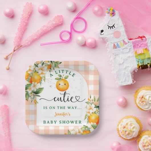 Little Cutie Baby shower Oranje Genderneutraal Papieren Bordje (Feest)
