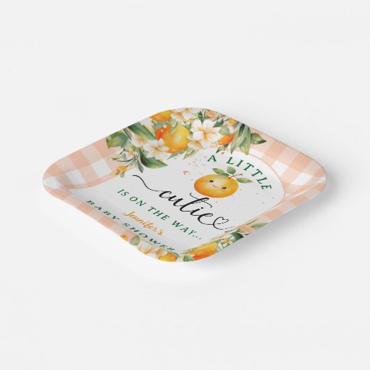 Little Cutie Baby shower Oranje Genderneutraal Papieren Bordje (Gebogen)