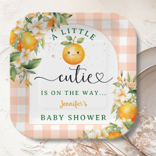 Little Cutie Baby shower Oranje Genderneutraal Papieren Bordje