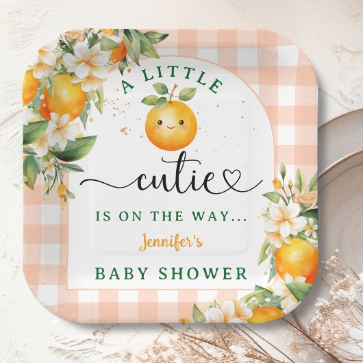 Little Cutie Baby shower Oranje Genderneutraal Papieren Bordje