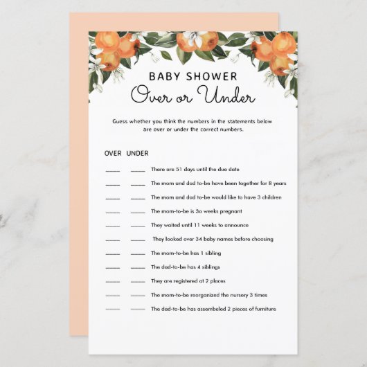 Little Cutie Baby Shower Over en Under spelkaarten (Voorkant / Achterkant)