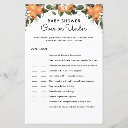 Little Cutie Baby Shower Over en Under spelkaarten (Voorkant)