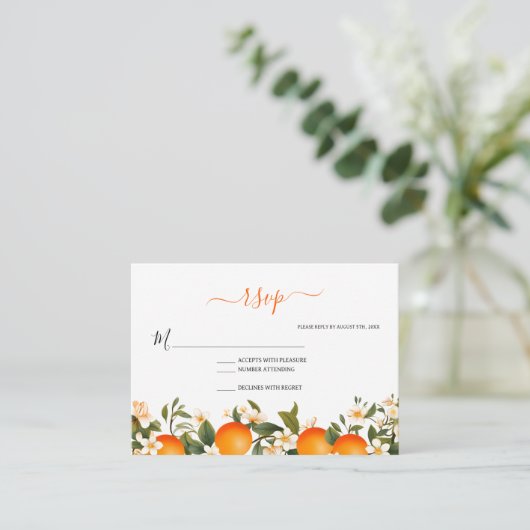 Little cutie baby shower sinaasappel RSVP Informatiekaartje (Staand voorkant)