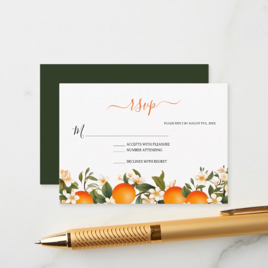 Little cutie baby shower sinaasappel RSVP Informatiekaartje (Voorkant / Achterkant in situ)