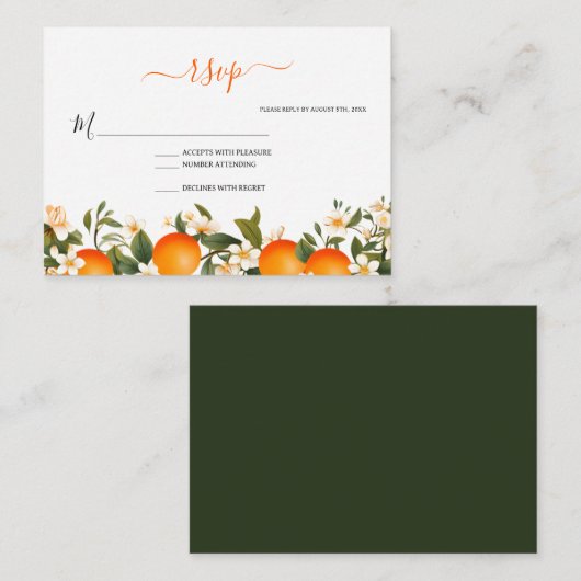 Little cutie baby shower sinaasappel RSVP Informatiekaartje (Voorkant / Achterkant)