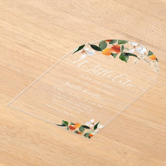 LITTLE CUTIE | baby shower sinaasappels van citrus Acryl Uitnodigingen (Laagn)