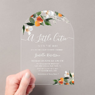 LITTLE CUTIE   baby shower sinaasappels van citrus Acryl Uitnodigingen