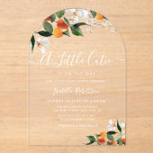 LITTLE CUTIE | baby shower sinaasappels van citrus Acryl Uitnodigingen (Voorkant)