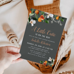 LITTLE CUTIE   baby shower van geverfde sinaasappe Kaart