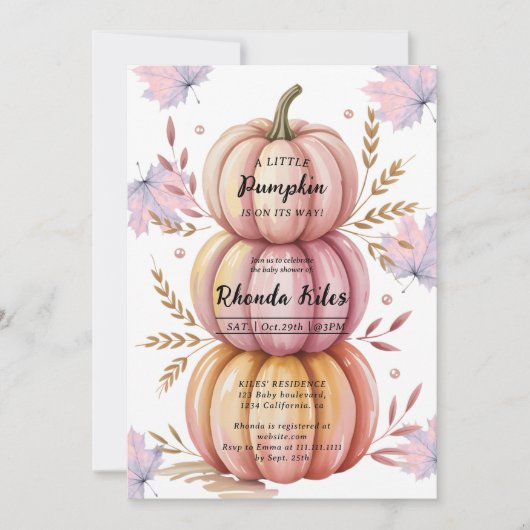 Little Cutie Bow Pink Pumpkin meisje Baby shower Kaart (Voorkant)