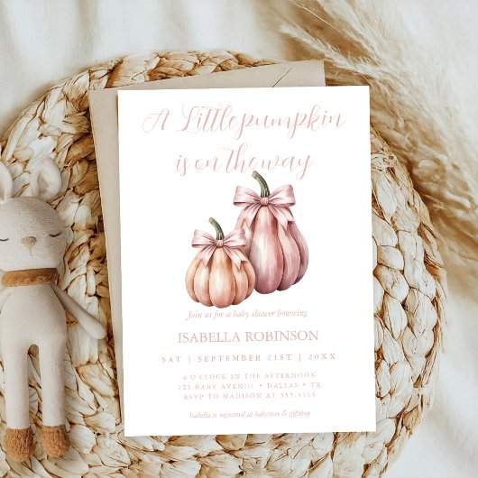 Little Cutie Bow Pink Pumpkin meisje Baby shower Kaart
