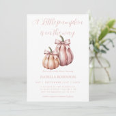 Little Cutie Bow Pink Pumpkin meisje Baby shower Kaart (Staand voorkant)