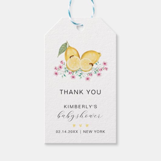 Little Cutie citroen citrus Baby shower dank u Cadeaulabel (Voorkant)