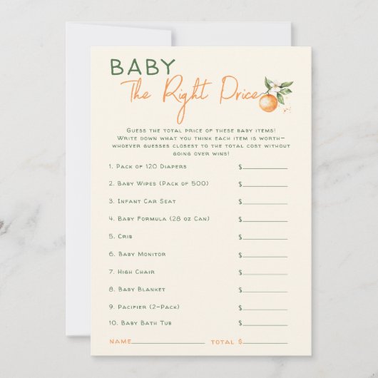 Little Cutie Citrus Baby De juiste prijs Kaart (Voorkant)