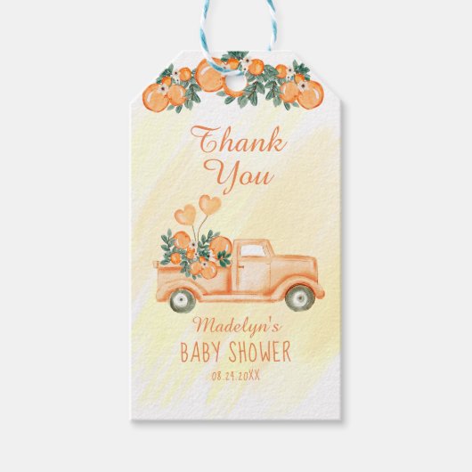 Little Cutie Citrus Baby shower Dank je Cadeaulabel (Voorkant)