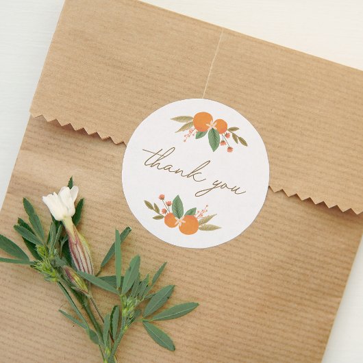 Little Cutie Citrus Baby shower Dank je Ronde Sticker