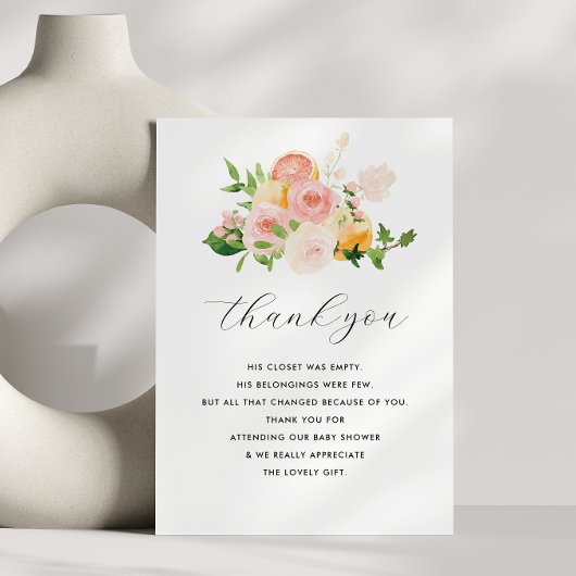 Little cutie citrus baby shower dank u kaart