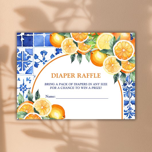 Little Cutie Citrus Baby shower Diaper Raffle Informatiekaartje