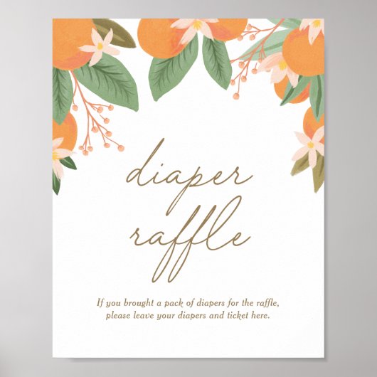 Little Cutie Citrus Baby shower Diaper Raffle Sign Poster (Voorkant)